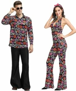 The American Store Halloween Carnival Party Adult Men Women Cosplay Floral Hip Hop Singer Couple Costume 90's Vintage Floral Performance Costume