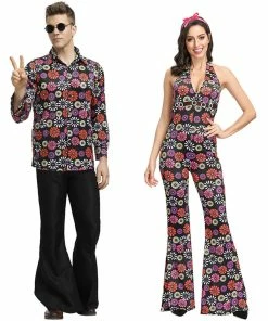 The American Store Halloween Carnival Party Adult Men Women Cosplay Floral Hip Hop Singer Couple Costume 90's Vintage Floral Performance Costume