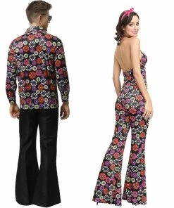 The American Store Halloween Carnival Party Adult Men Women Cosplay Floral Hip Hop Singer Couple Costume 90's Vintage Floral Performance Costume