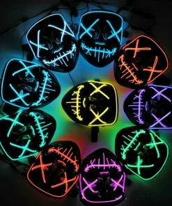 Online American Store Halloween Decoration LED Mask Light Up Party Neon Mask Cosplay Horror V For Vendetta Halloween Party Decor Props Accessories