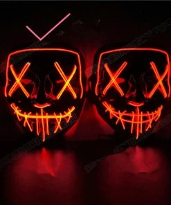 Online American Store Halloween Decoration LED Mask Light Up Party Neon Mask Cosplay Horror V For Vendetta Halloween Party Decor Props Accessories