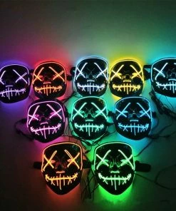 Online American Store Halloween Decoration LED Mask Light Up Party Neon Mask Cosplay Horror V For Vendetta Halloween Party Decor Props Accessories