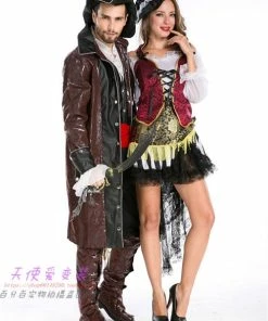 Online American Store Couple Halloween Costume Halloween Disney Couples Men And Women With The Pirates Of The Caribbean Latin Dance Skirt Installed COSPLAY Costume