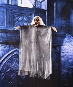 Poetic -Lifestyle Store Halloween Hang Ghost Resin Electric Skull Bar Door Welcome Halloween Ghost Voice Skeleton Prop Decoration Halloween Supply