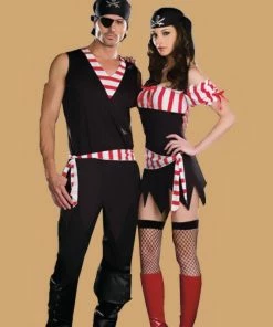 The American Store Halloween Men Or Women Adult Couples Lovers Caribbean Pirate Costumes Uniform Fancy Dress Red Stripe Witch Devil Cosplay Costume Couple Halloween Costume