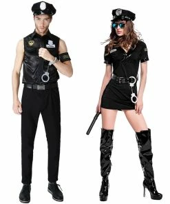 Aidehua Store Halloween New Sexy Black Couples Masquerade Costume Police Game Uniforms Role-playing Men Women Outfits Cosplay Fancy Clothes