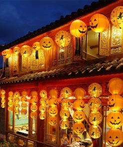 LemonSmile Halloween Paper Pumpkin Hanging Lantern DIY Holiday Party Decor Scary 20/30/40cm Dropshipping Sep#1