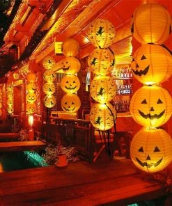 LemonSmile Halloween Paper Pumpkin Hanging Lantern DIY Holiday Party Decor Scary 20/30/40cm Dropshipping Sep#1