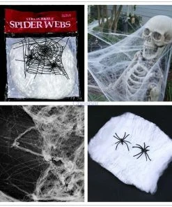 Lavender's Whispering Store Halloween Scary Party Scene Props White Stretchy Cobweb Spider Web Horror Halloween Decoration For Bar Haunted House