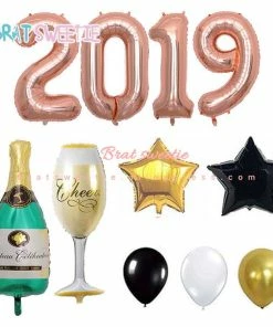 The American Store Happy New Year 2019 Number Letter Foil Balloons Champagne Wine Glass Cup Gold Pink Xmas Eve Party Supplies Helium Balon Set New Year Collection