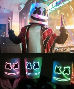Huan Yin Store Helmet Mask Cosplay Prop DJ Halloween Party Latex Masks LED Party Bar DJ LED Luminous Masks Halloween Mask