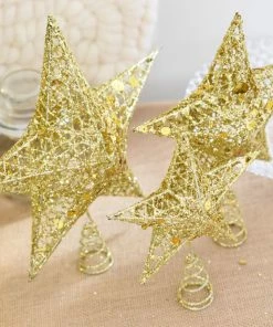 The American Store Hollow Star Cute Gold Powder Christmas Star Christmas Tree Toppers 15/20cm For Christmas Tree Ornaments Xmas Decor Supplies Christmas Ornaments