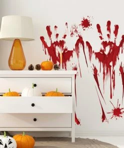 The American Store Halloween Decorations Horror Halloween Decoration Wall Stickers Bloody Fingerprint Blooding Handprint Foot 3D Wallpaper Waterproof Floor Door Decor