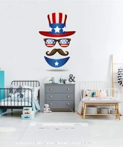 The American Store Patriotic Stickers Independence Day Decor Hat Beard Vinyl DIY Wall Sticker Living Room For Home Interior Decoration Wallpaper July 4th Decor 0527#