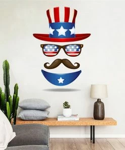 The American Store Patriotic Stickers Independence Day Decor Hat Beard Vinyl DIY Wall Sticker Living Room For Home Interior Decoration Wallpaper July 4th Decor 0527#