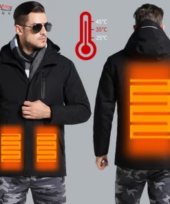 The American Store Men Winter Thick USB Heating Cotton Jacket Waterproof Windbreaker Hooded Winter Coat Men Thick Warm Mens Winter Jacket Parka