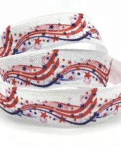 Onlineamericanstore July 4th Fireworks Owl USA Hearts Print Fold Over Elastic FOE Ribbon For Headbands Diy Sewing Decoration Accessories 10yard 15mm