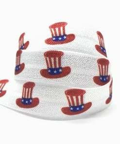 Onlineamericanstore July 4th Fireworks Owl USA Hearts Print Fold Over Elastic FOE Ribbon For Headbands Diy Sewing Decoration Accessories 10yard 15mm