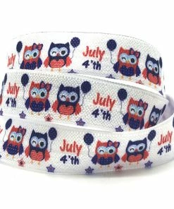 Onlineamericanstore July 4th Fireworks Owl USA Hearts Print Fold Over Elastic FOE Ribbon For Headbands Diy Sewing Decoration Accessories 10yard 15mm