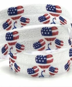 Onlineamericanstore July 4th Fireworks Owl USA Hearts Print Fold Over Elastic FOE Ribbon For Headbands Diy Sewing Decoration Accessories 10yard 15mm