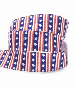 Onlineamericanstore July 4th Fireworks Owl USA Hearts Print Fold Over Elastic FOE Ribbon For Headbands Diy Sewing Decoration Accessories 10yard 15mm