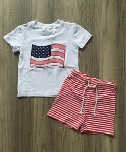 Girlymax No.2 Store July 4th National Flag New Arrivals Baby Boys Summer Cotton Shorts Elastic White Red Stripes Star Print Independence Day Kids