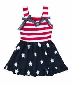I Baby Store July 4th Toddler Baby Girl Dress American Flag Stars Striped Dresses Baby Kid Summer Bow Ruffle Dress Party Vestidos Robe Fille