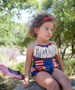 Onlineamericanstore Kids Clothes Infant Baby Girl 4th Of July Stars And Stripe Patriotic Backless Romper Bodysuit Newborn Clothes Roupa Infantil Kids Clothing