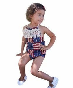 Onlineamericanstore Kids Clothes Infant Baby Girl 4th Of July Stars And Stripe Patriotic Backless Romper Bodysuit Newborn Clothes Roupa Infantil Kids Clothing