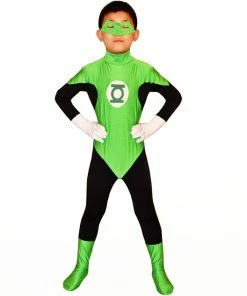The American Store Kids Green Lantern Costume Masked Superhero Costumes Green Zentai Catsuit Lantern Cosplay Party Costume Fancy Dress Custom Size
