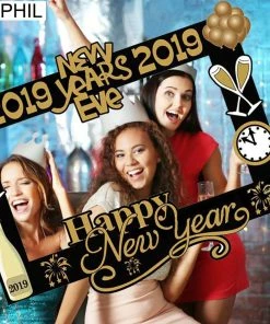 Online American Store New Year Collection Happy New Year Balloons Photobooth Props Funny Mustache Happy 2019 New Year Eve Photo Booth Props Christmas Decorations