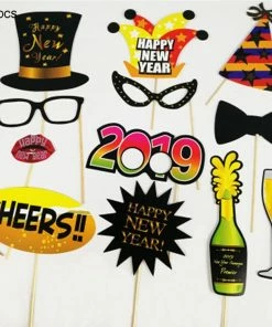 Online American Store New Year Collection Happy New Year Balloons Photobooth Props Funny Mustache Happy 2019 New Year Eve Photo Booth Props Christmas Decorations