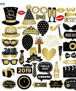 Online American Store New Year Collection Happy New Year Balloons Photobooth Props Funny Mustache Happy 2019 New Year Eve Photo Booth Props Christmas Decorations