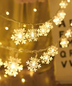 Worbrighton Factory Store LED Garland Holiday Snowflakes String Fairy Lights Battery Powered Hanging Ornaments Christmas Tree Party Home Decor Christmas Ornaments