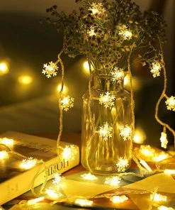 Worbrighton Factory Store LED Garland Holiday Snowflakes String Fairy Lights Battery Powered Hanging Ornaments Christmas Tree Party Home Decor Christmas Ornaments