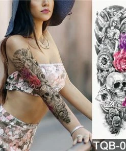 The American Store Large Arm Sleeve Tattoo Waterproof Temporary Tattoo Sticker Skull Angel Rose Lotus Men Full Flower Tatoo Body Art Tattoo Girl Halloween Temporary Tekashi69 Tattoos