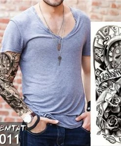 The American Store Large Arm Sleeve Tattoo Waterproof Temporary Tattoo Sticker Skull Angel Rose Lotus Men Full Flower Tatoo Body Art Tattoo Girl Halloween Temporary Tekashi69 Tattoos