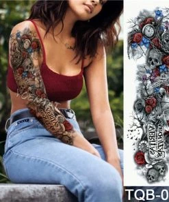 The American Store Large Arm Sleeve Tattoo Waterproof Temporary Tattoo Sticker Skull Angel Rose Lotus Men Full Flower Tatoo Body Art Tattoo Girl Halloween Temporary Tekashi69 Tattoos