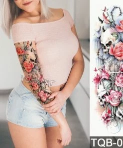 The American Store Large Arm Sleeve Tattoo Waterproof Temporary Tattoo Sticker Skull Angel Rose Lotus Men Full Flower Tatoo Body Art Tattoo Girl Halloween Temporary Tekashi69 Tattoos