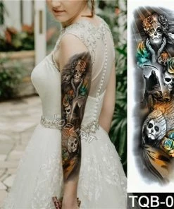 The American Store Large Arm Sleeve Tattoo Waterproof Temporary Tattoo Sticker Skull Angel Rose Lotus Men Full Flower Tatoo Body Art Tattoo Girl Halloween Temporary Tekashi69 Tattoos