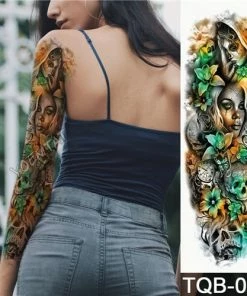 The American Store Large Arm Sleeve Tattoo Waterproof Temporary Tattoo Sticker Skull Angel Rose Lotus Men Full Flower Tatoo Body Art Tattoo Girl Halloween Temporary Tekashi69 Tattoos