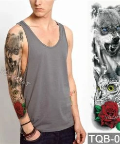 The American Store Large Arm Sleeve Tattoo Waterproof Temporary Tattoo Sticker Skull Angel Rose Lotus Men Full Flower Tatoo Body Art Tattoo Girl Halloween Temporary Tekashi69 Tattoos