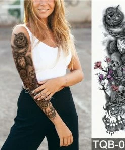 The American Store Large Arm Sleeve Tattoo Waterproof Temporary Tattoo Sticker Skull Angel Rose Lotus Men Full Flower Tatoo Body Art Tattoo Girl Halloween Temporary Tekashi69 Tattoos