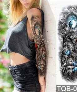 The American Store Large Arm Sleeve Tattoo Waterproof Temporary Tattoo Sticker Skull Angel Rose Lotus Men Full Flower Tatoo Body Art Tattoo Girl Halloween Temporary Tekashi69 Tattoos