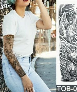 The American Store Large Arm Sleeve Tattoo Waterproof Temporary Tattoo Sticker Skull Angel Rose Lotus Men Full Flower Tatoo Body Art Tattoo Girl Halloween Temporary Tekashi69 Tattoos