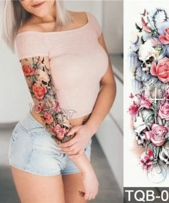 The American Store Large Arm Sleeve Tattoo Waterproof Temporary Tattoo Sticker Skull Angel Rose Lotus Men Full Flower Tatoo Body Art Tattoo Girl Halloween Temporary Tekashi69 Tattoos