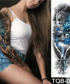 The American Store Large Arm Sleeve Tattoo Waterproof Temporary Tattoo Sticker Skull Angel Rose Lotus Men Full Flower Tatoo Body Art Tattoo Girl Halloween Temporary Tekashi69 Tattoos