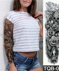 The American Store Large Arm Sleeve Tattoo Waterproof Temporary Tattoo Sticker Skull Angel Rose Lotus Men Full Flower Tatoo Body Art Tattoo Girl Halloween Temporary Tekashi69 Tattoos
