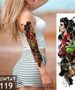 The American Store Large Arm Sleeve Tattoo Waterproof Temporary Tattoo Sticker Skull Angel Rose Lotus Men Full Flower Tatoo Body Art Tattoo Girl Halloween Temporary Tekashi69 Tattoos