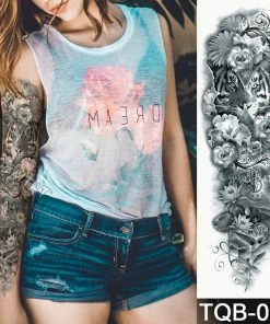 The American Store Large Arm Sleeve Tattoo Waterproof Temporary Tattoo Sticker Skull Angel Rose Lotus Men Full Flower Tatoo Body Art Tattoo Girl Halloween Temporary Tekashi69 Tattoos